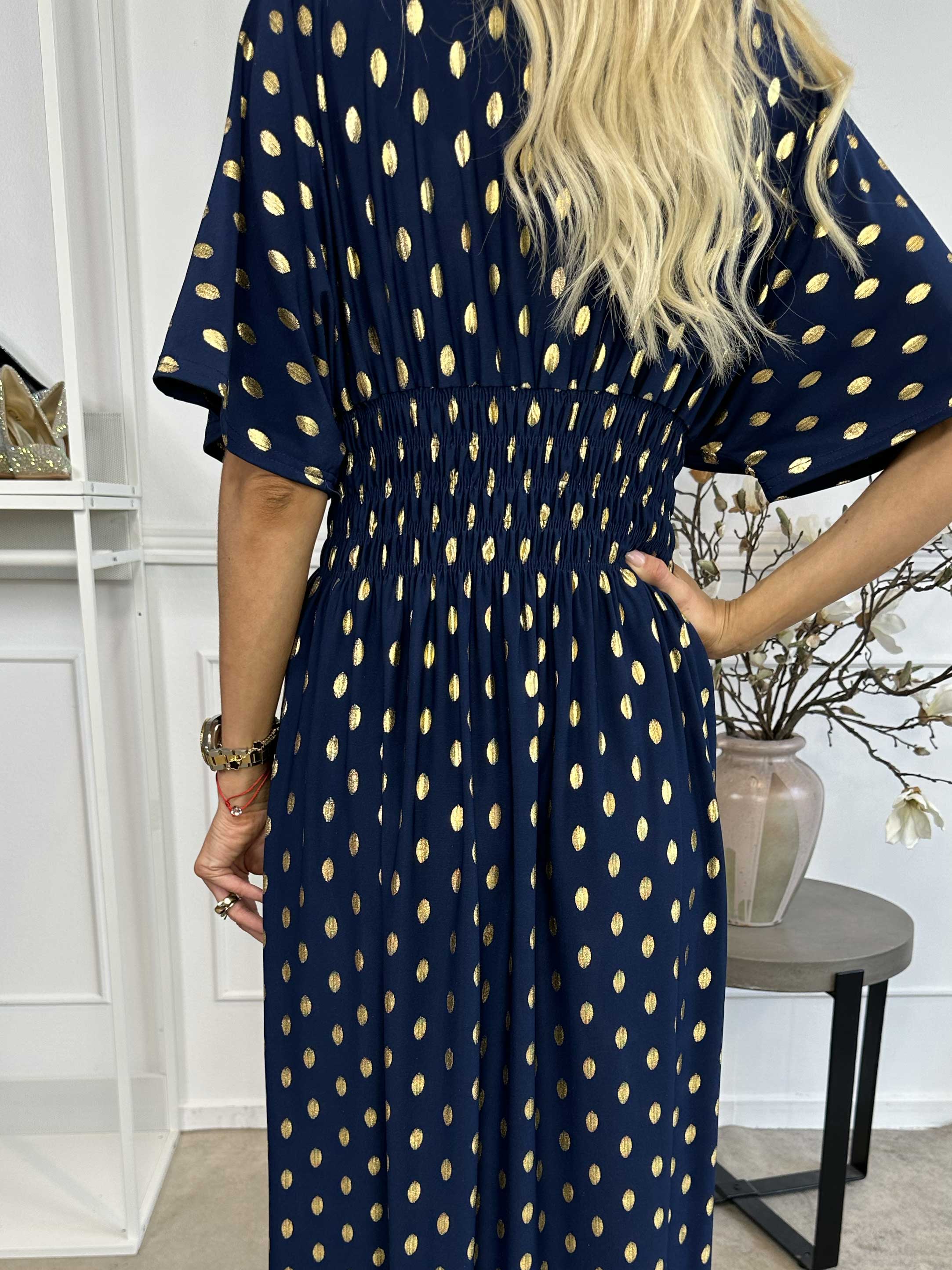 Pams Dot - Lang elastisk kjole med prikket detaljer